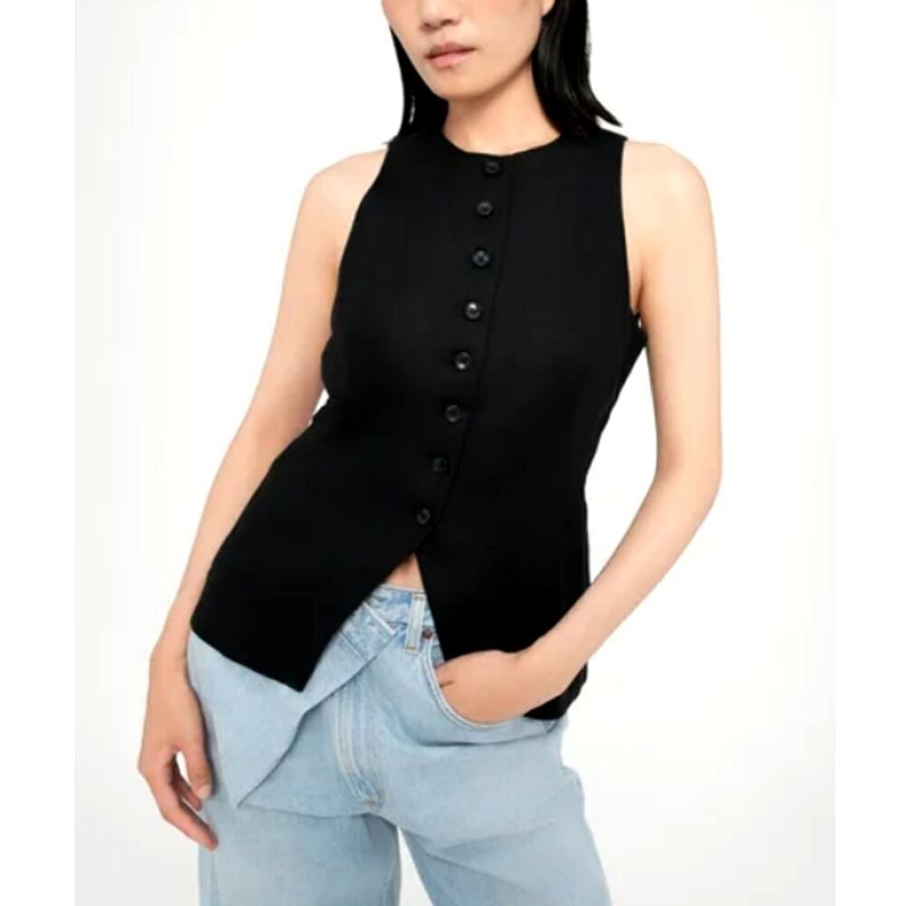 Faithfull the Brand Black Linen Seema Top Size 2